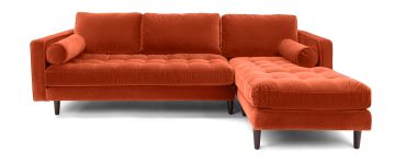 Scott Burnt Orange Velvet Corner Sofa with Right Hand Facing Chaise