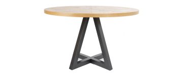 Indus Rustic Oak & Peppercorn Round Dining Table