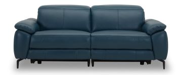 Atlas Navy Leather Electric Recliner 3 Seater Sofa