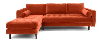 Scott Burnt Orange Velvet Corner Sofa with Left Hand Facing Chaise