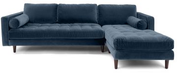 Scott Navy Velvet Corner Sofa with Right Hand Facing Chaise