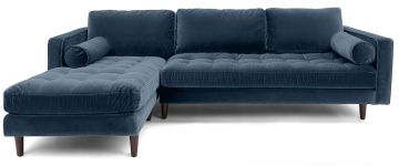 Scott Navy Velvet Corner Sofa with Left Hand Facing Chaise