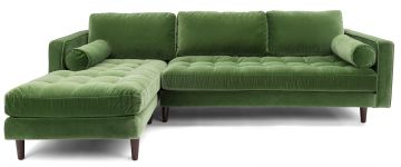 Scott Green Velvet Corner Sofa with Left Hand Facing Chaise