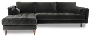 Scott Concrete Velvet Corner Sofa with Left Hand Facing Chaise