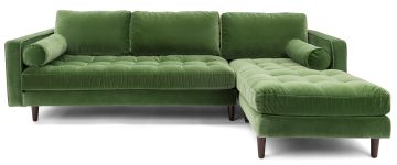 Scott Green Velvet Corner Sofa with Right Hand Facing Chaise