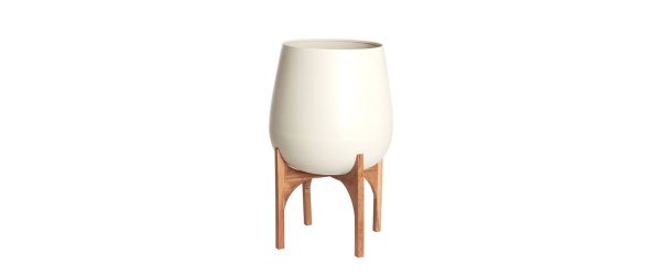Karuna Matt Cream & Wood Decorative Pot on Base - 82cm