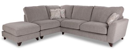 Isaac Lassie Silver Fabric Corner Sofa w/ Footstool - 1.5L/2.5R