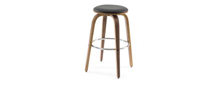 Luca Walnut Bar Stool with Black Faux Leather Seat